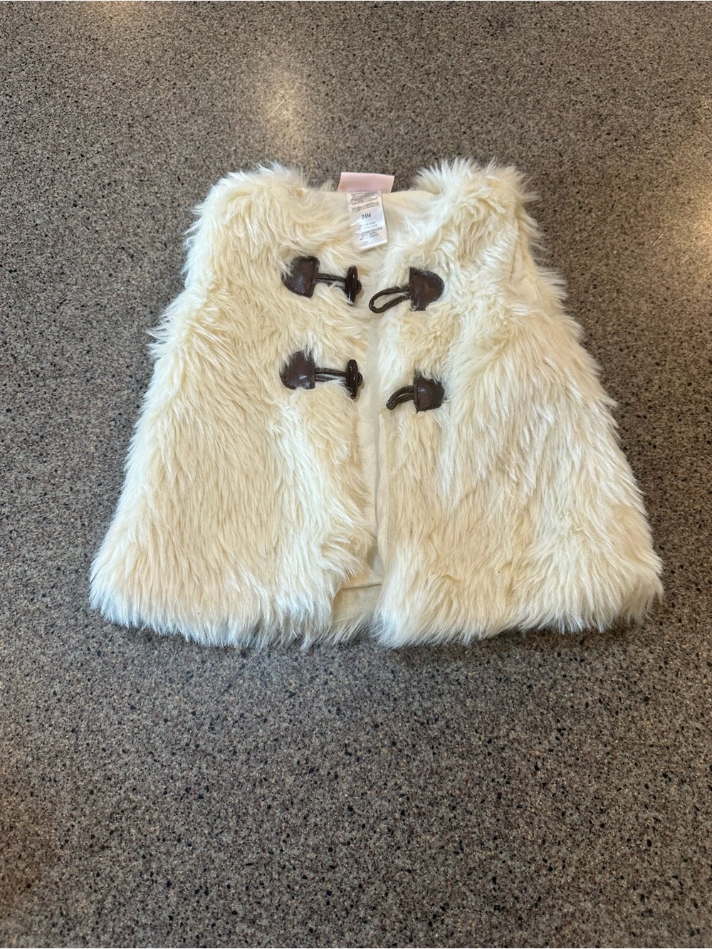 Little Lass Cream Faux Fur Vest with Brown Toggle Closures